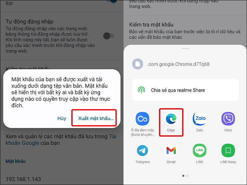 Cách nhập mật khẩu Microsoft Edge từ trình duyệt Chrome trên điện thoại