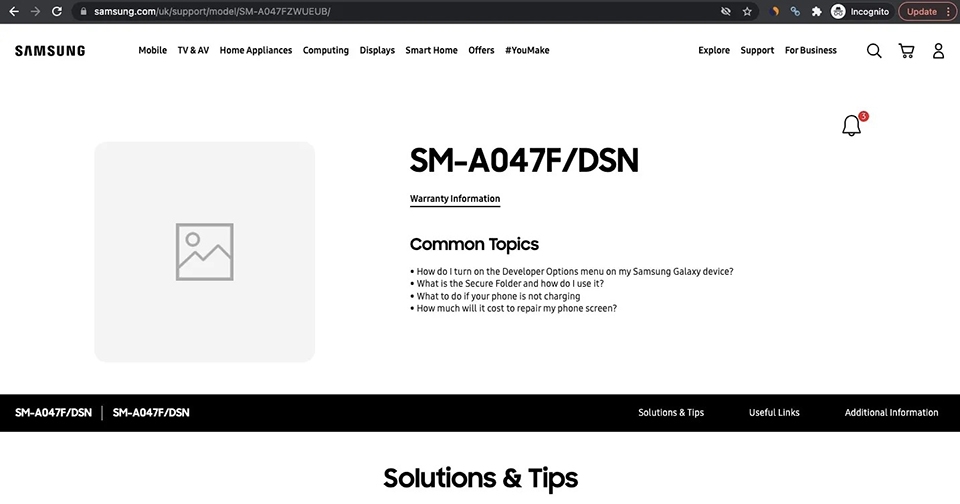 Galaxy A04s xuất hiện trên website chính thức của Samsung