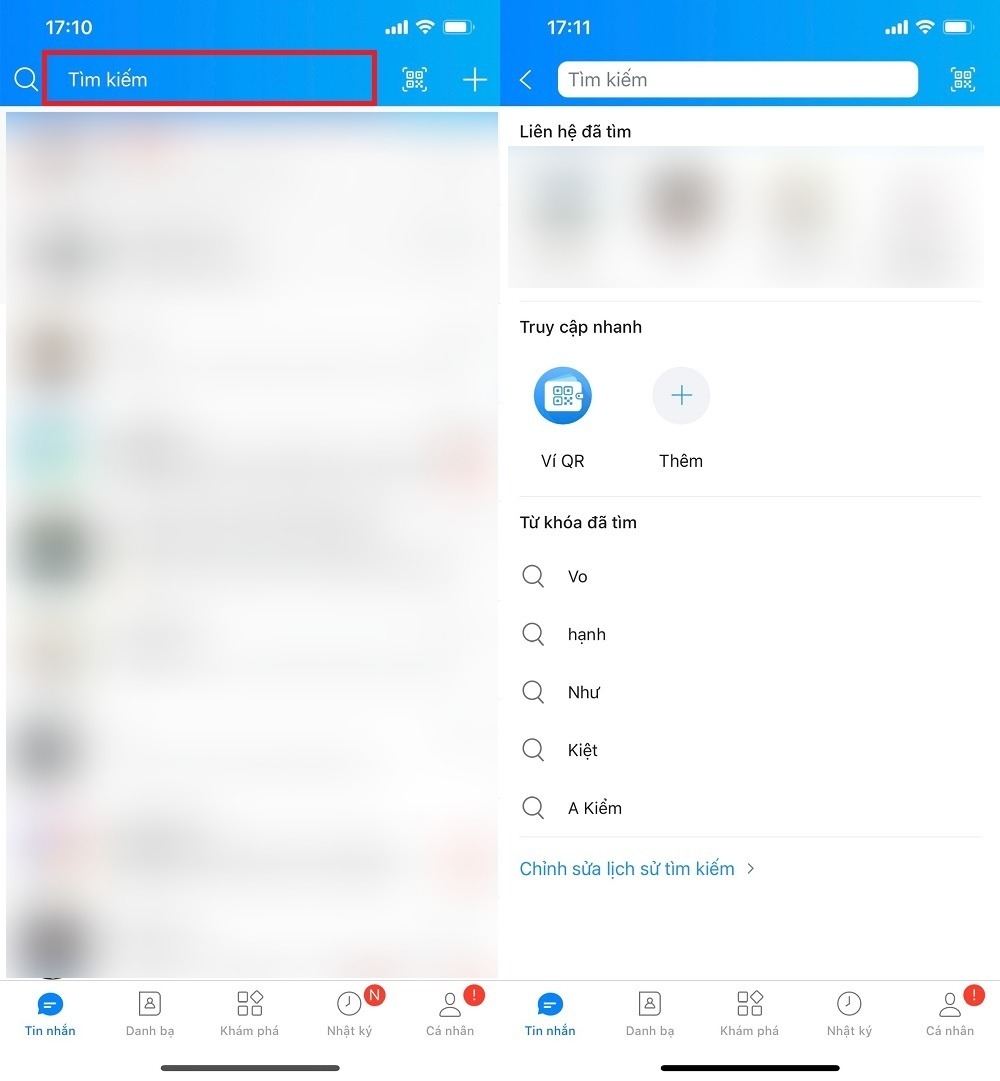 Cách xóa lịch sử tìm kiếm trên Zalo 1