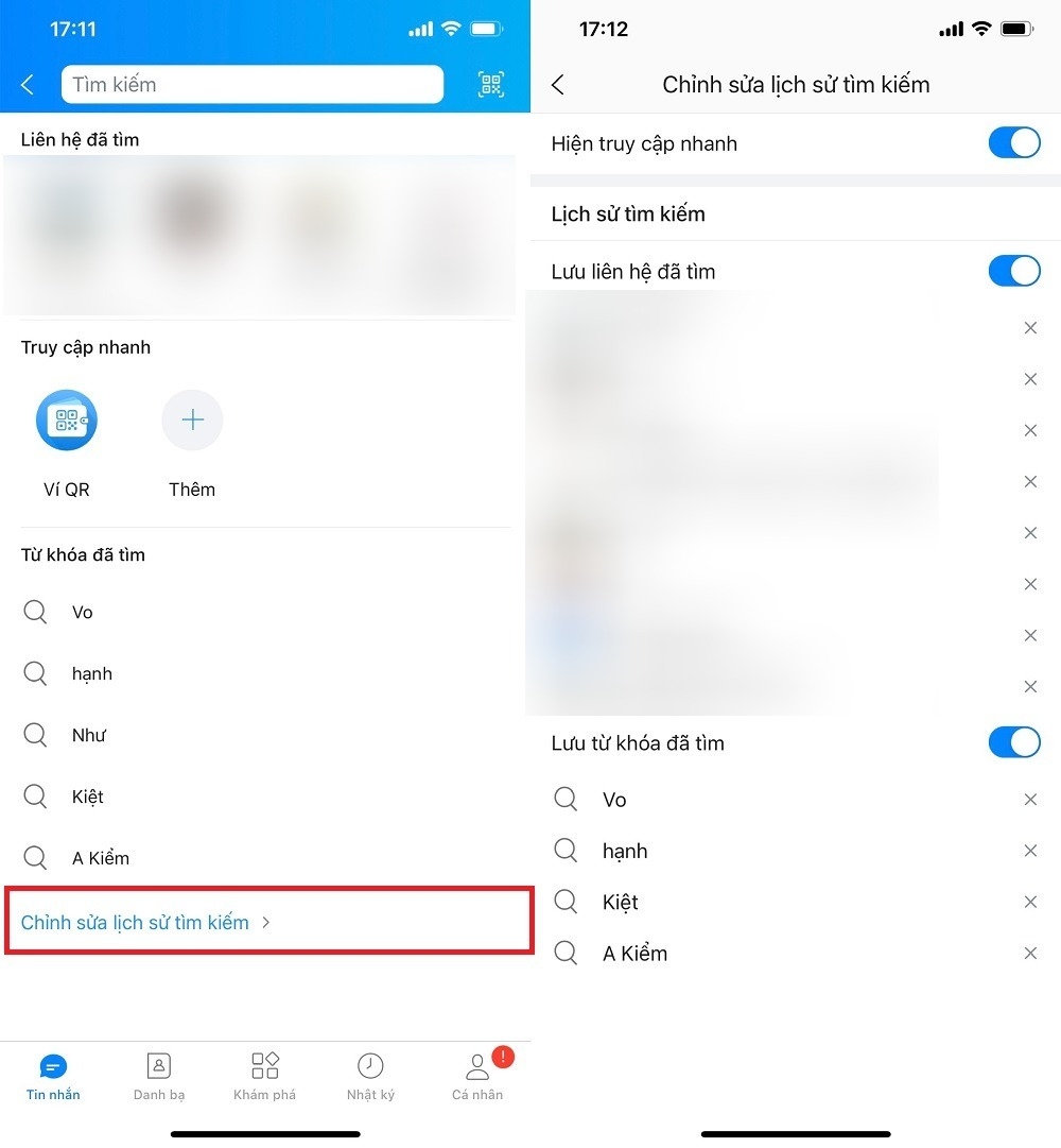 Cách xóa lịch sử tìm kiếm trên Zalo 2
