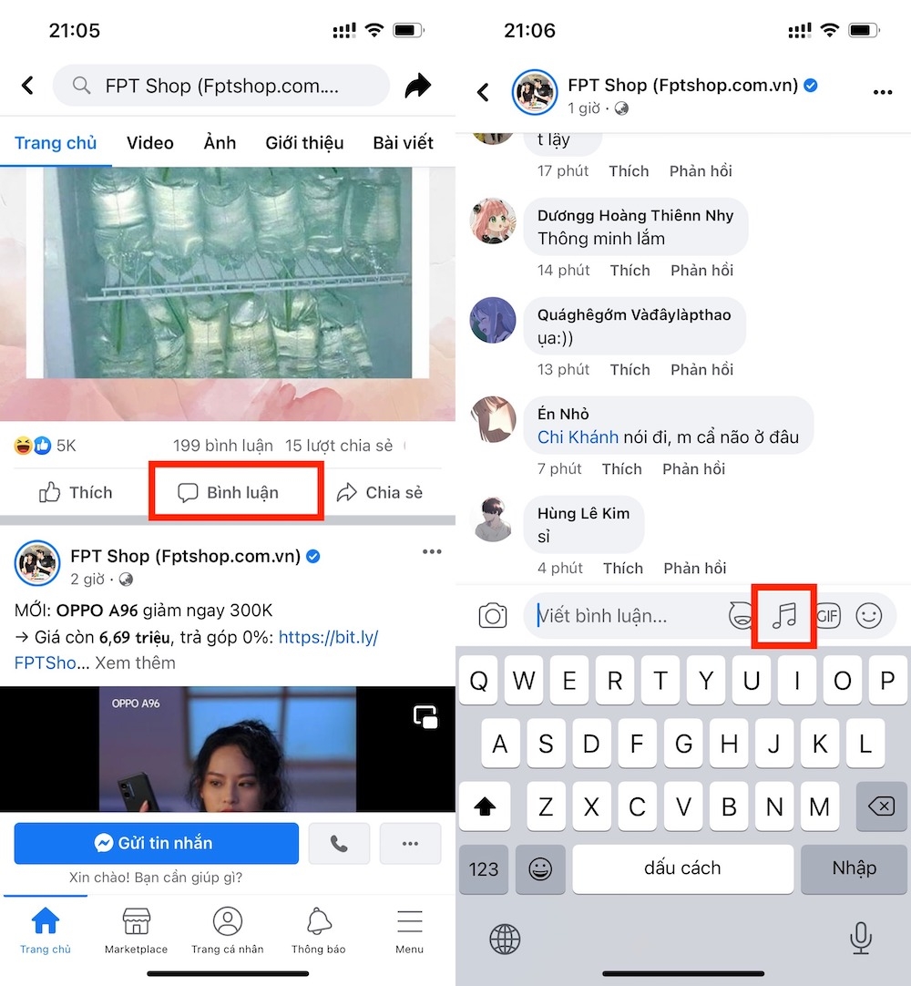 Cách bình luận bằng bài hát trên Facebook 1