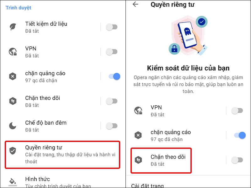 Cách kích hoạt tính năng chặn theo dõi trên Opera