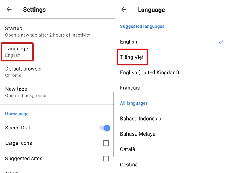 Cách thay đổi giao diện Opera sang tiếng Việt trên điện thoại