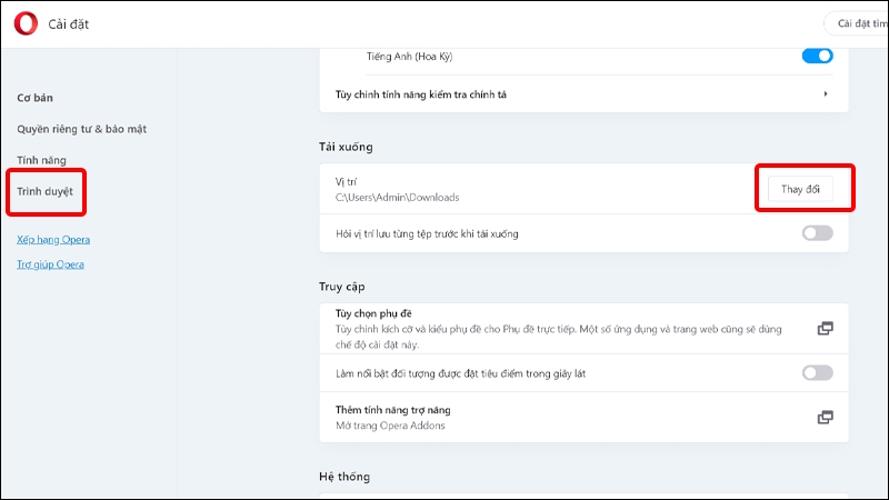 Cách thay đổi vị trí tải xuống trên trình duyệt Opera bằng điện thoại
