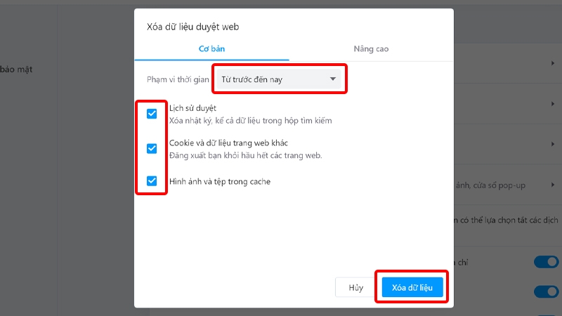 Cách xóa toàn bộ dữ liệu trên trình duyệt Opera trên máy tính