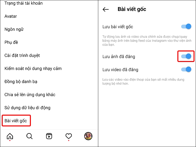 Hướng dẫn bật, tắt lưu ảnh chất lượng gốc trên Instagram