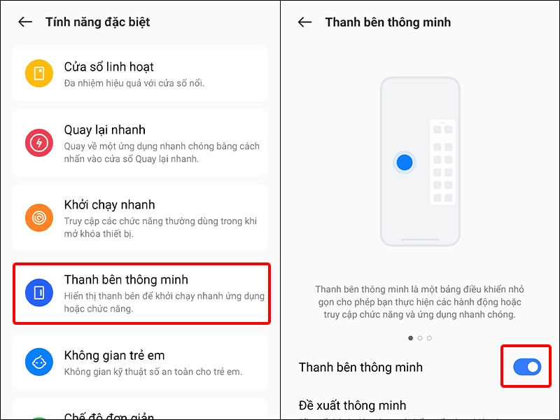 Cách bật thanh bên thông minh trên điện thoại Realme