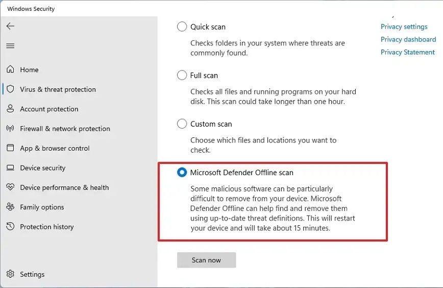 Mẹo sửa lỗi quét ngoại tuyến Windows Defender không hoạt động (1)