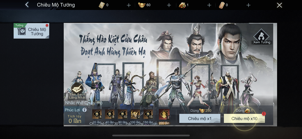 Chiêu mộ tướng bằng nguyên liệu vàng