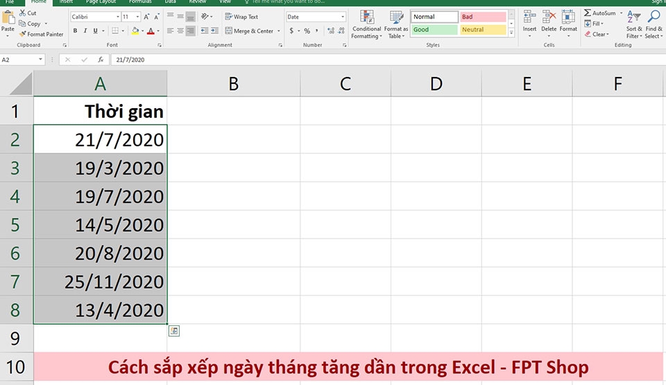 Sắp xếp ngày tháng trong Excel - Ảnh 02 Sắp xếp ngày tháng trong Excel - Ảnh 02