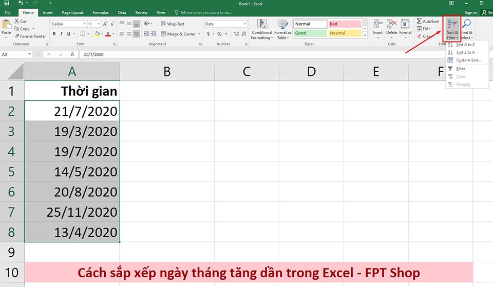 Sắp xếp ngày tháng trong Excel - Ảnh 03 Sắp xếp ngày tháng trong Excel - Ảnh 03