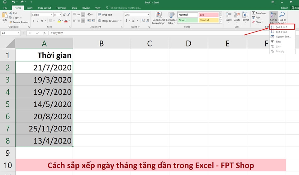 Sắp xếp ngày tháng trong Excel - Ảnh 04 Sắp xếp ngày tháng trong Excel - Ảnh 04