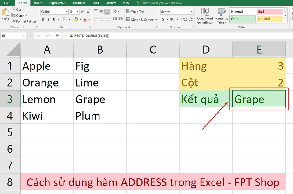 Hàm ADDRESS trong Excel - Ảnh 02