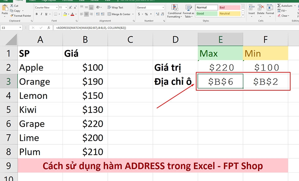 Hàm ADDRESS trong Excel - Ảnh 04