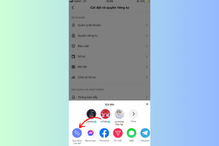 Cách sao chép liên kết TikTok