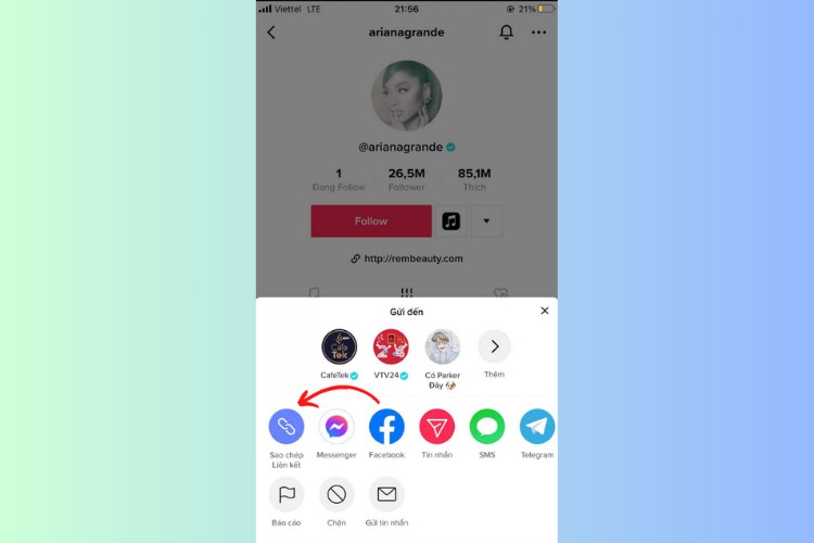 Cách sao chép liên kết TikTok