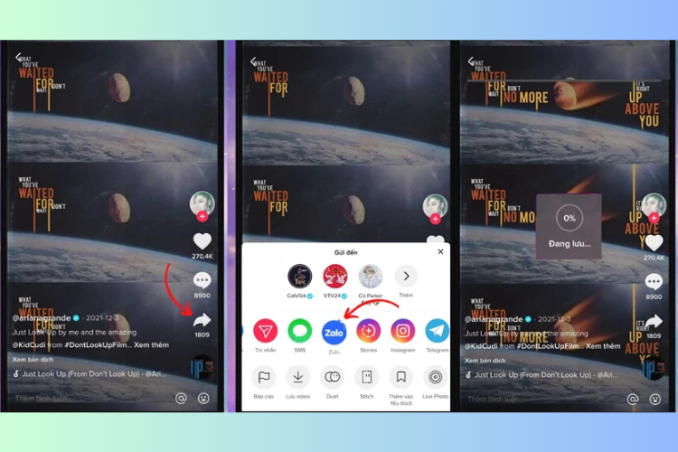 Bạn có thể sao chép liên kết TikTok rồi chia sẻ trực tiếp lên các trang mạng xã hội khác.