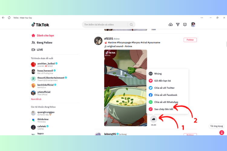 Cách sao chép liên kết TikTok trên máy tính