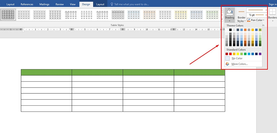 Cách tô màu bảng trong Word - Ảnh 05