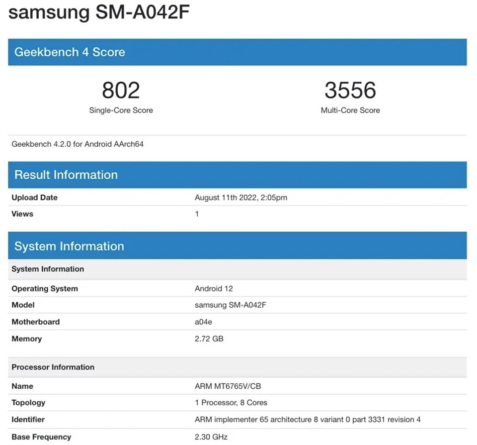Galaxy A04 Core xuất hiện trên Geekbench (ảnh 1)