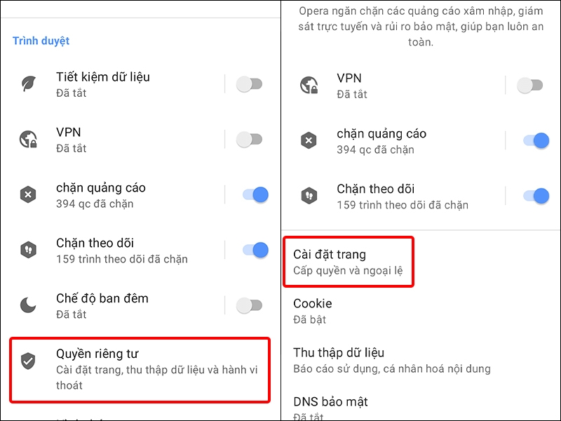 Cách tắt hoặc bật dịch vụ vị trí trên Opera bằng điện thoại