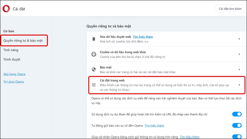 Cách tắt hoặc bật dịch vụ vị trí trên Opera bằng máy tính