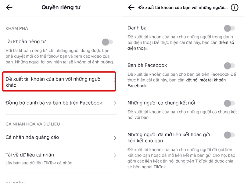Cách tắt đề xuất tài khoản TikTok với người khác