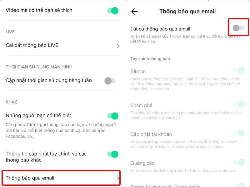 Cách tắt thông báo TikTok qua email