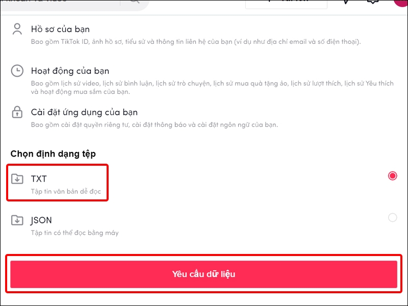 Cách tải toàn bộ dữ liệu TikTok về máy tính