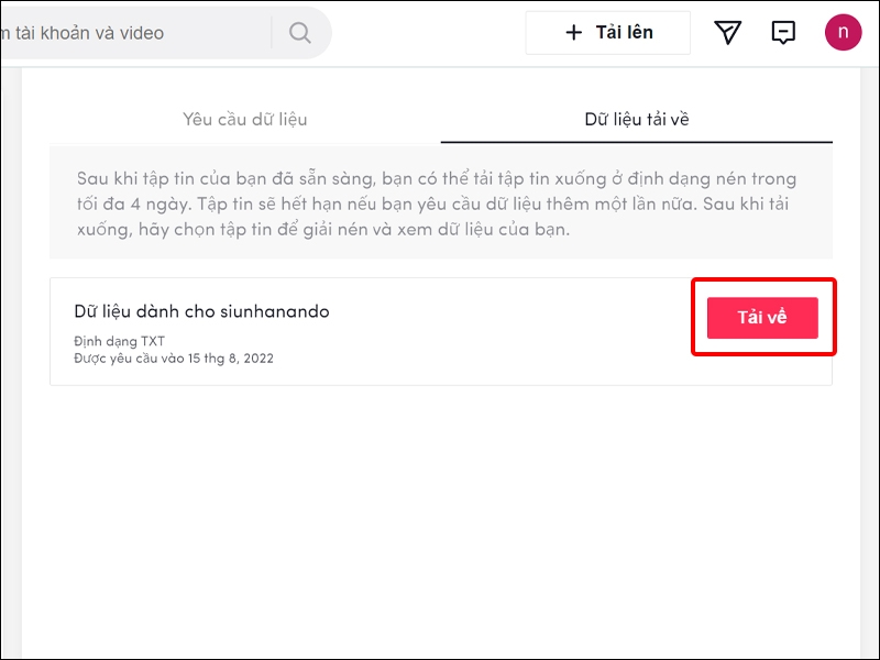 Cách tải toàn bộ dữ liệu TikTok về máy tính