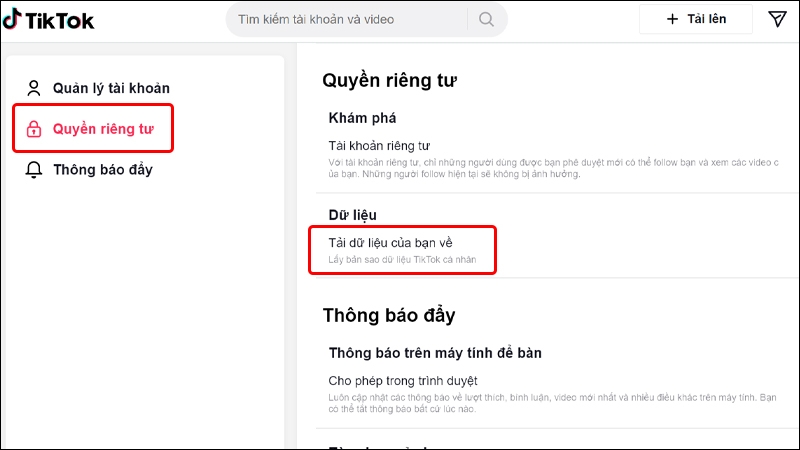 Cách tải toàn bộ dữ liệu TikTok về máy tính