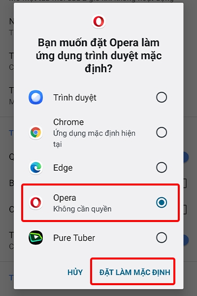 Cách cài đặt Opera làm trình duyệt mặc định trên điện thoại