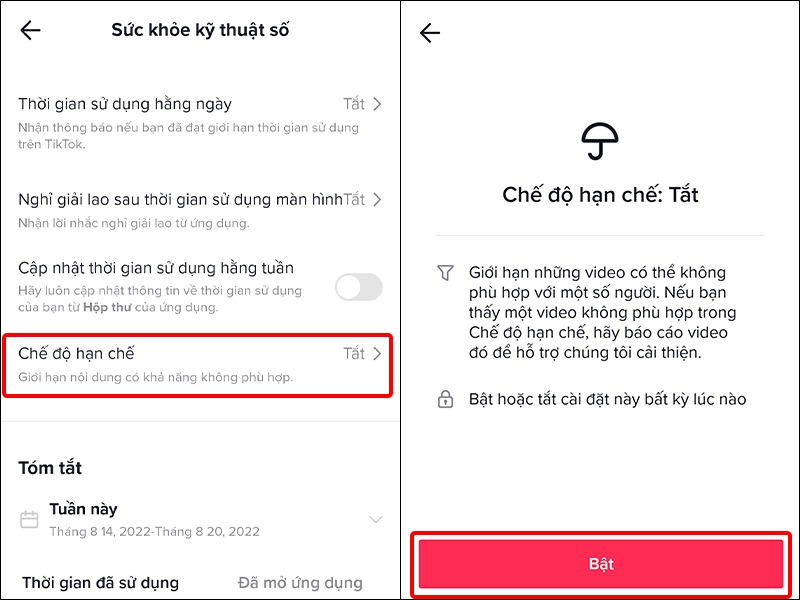 Cách giới hạn nội dung video không phù hợp trên TikTok
