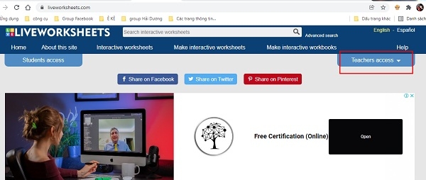 Cách tạo tài khoản Liveworksheet