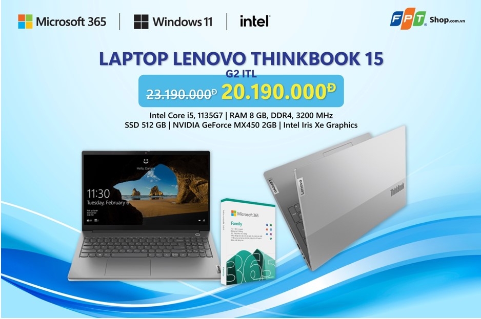 1. LAPTOP LENOVO THINKBOOK 15 G2 ITL I5 1135G7/8GB/512GB/15.6”FHD/ MX450 2GB/WIN 11