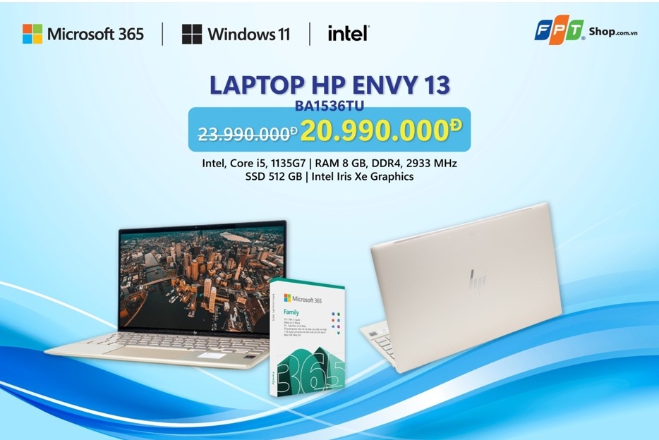3. LAPTOP HP ENVY 13 BA1536TU I5 1135G7/8GB/512GB/13.3"FHD/WIN 11