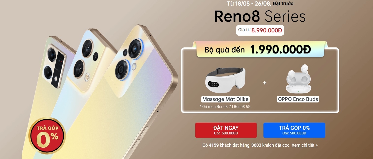 Chỉ còn hôm nay đặt trước OPPO Reno8 series, đặt ngay nhận quà tặng đến 1.99 triệu đồng