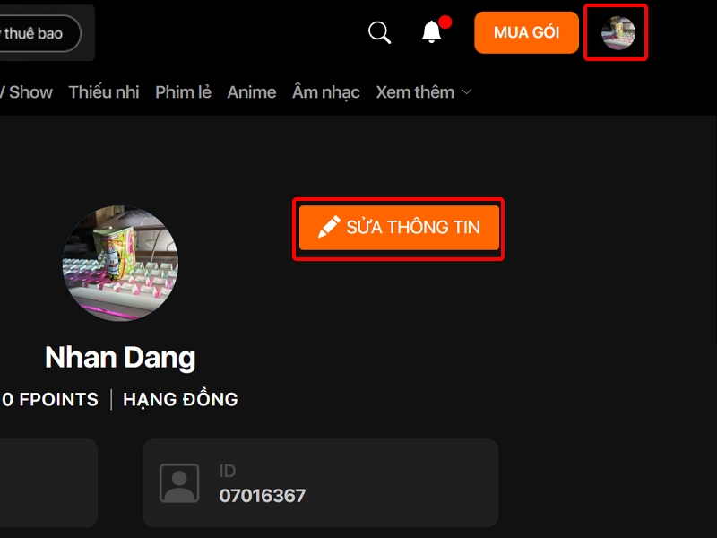 Hướng dẫn thay đổi ảnh đại diện trên ứng dụng FPT Play bằng máy tính