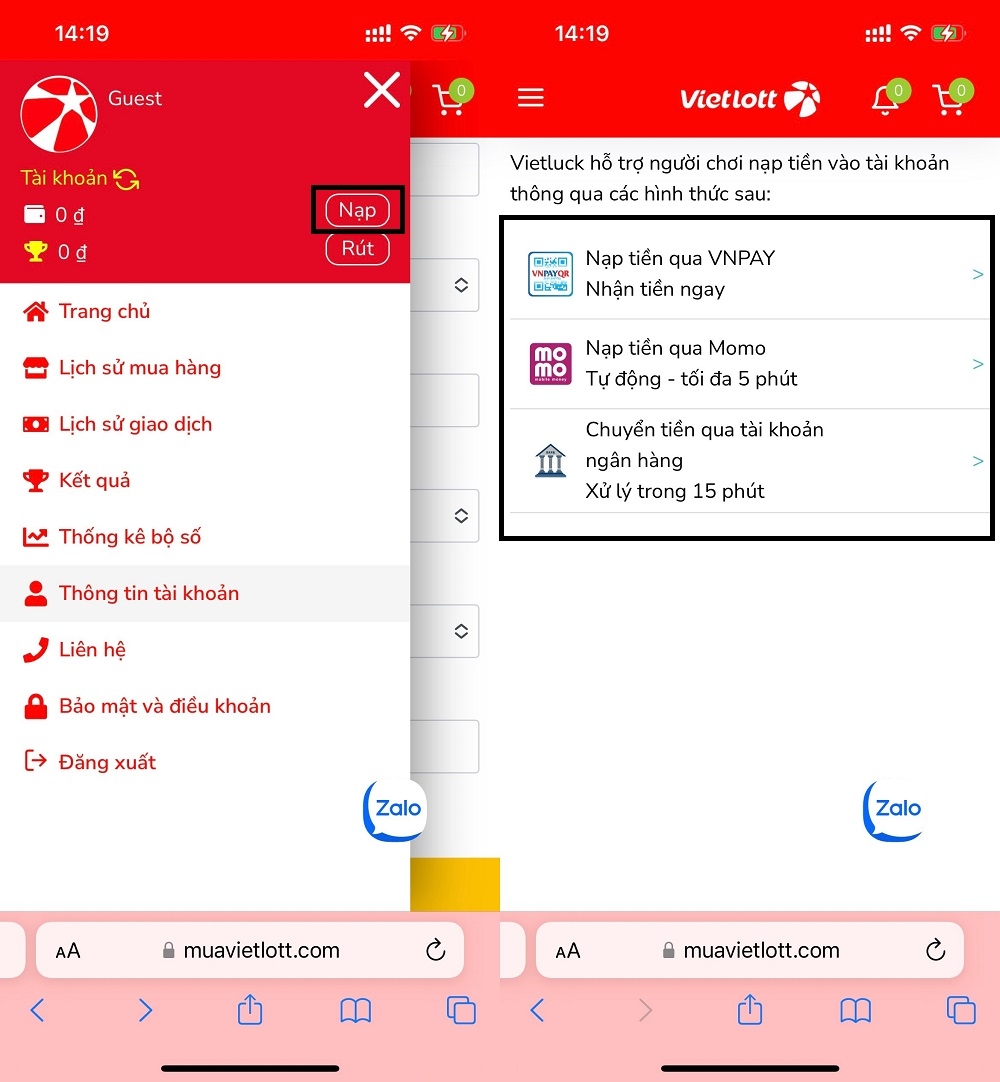 Cách mua Vietlott online bằng trang web 2