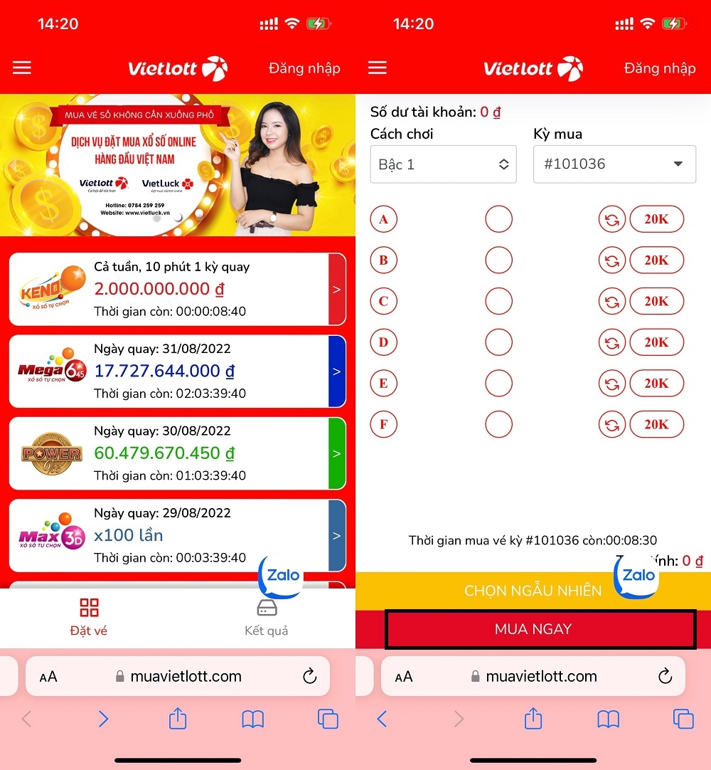 Các loại hình xổ số Vietlott