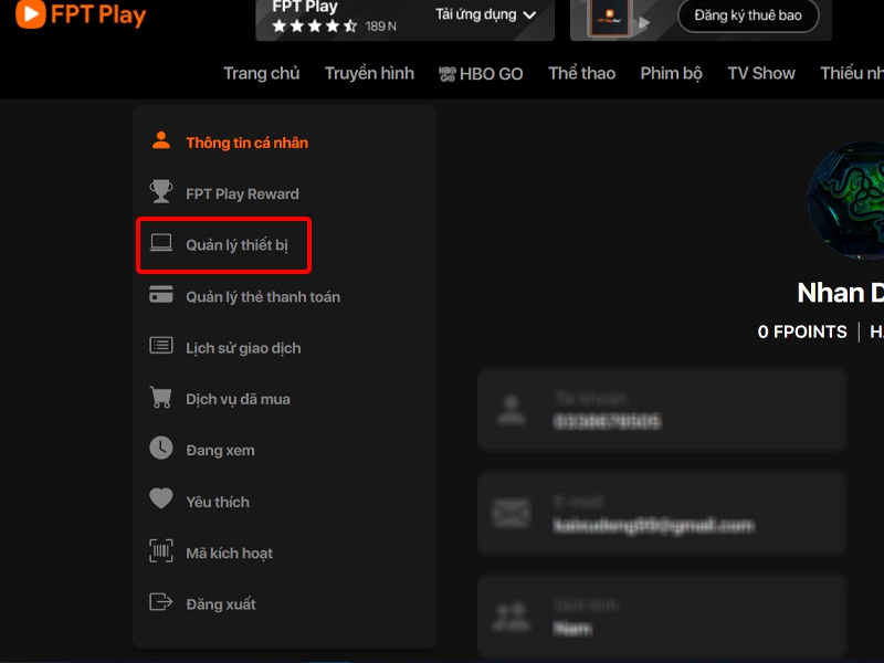 Cách đăng xuất tài khoản FPT Play từ xa bằng máy tính