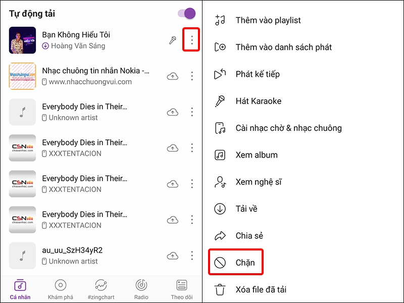 Cách chặn bài hát và nghệ sĩ trong danh sách phát nhạc Zing MP3