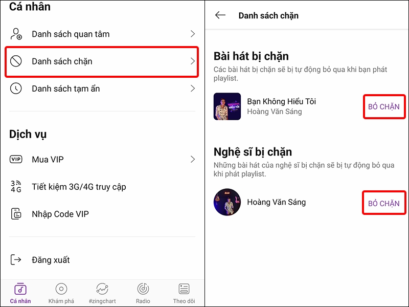 Cách bỏ chặn bài hát và nghệ sĩ trong danh sách phát nhạc Zing MP3