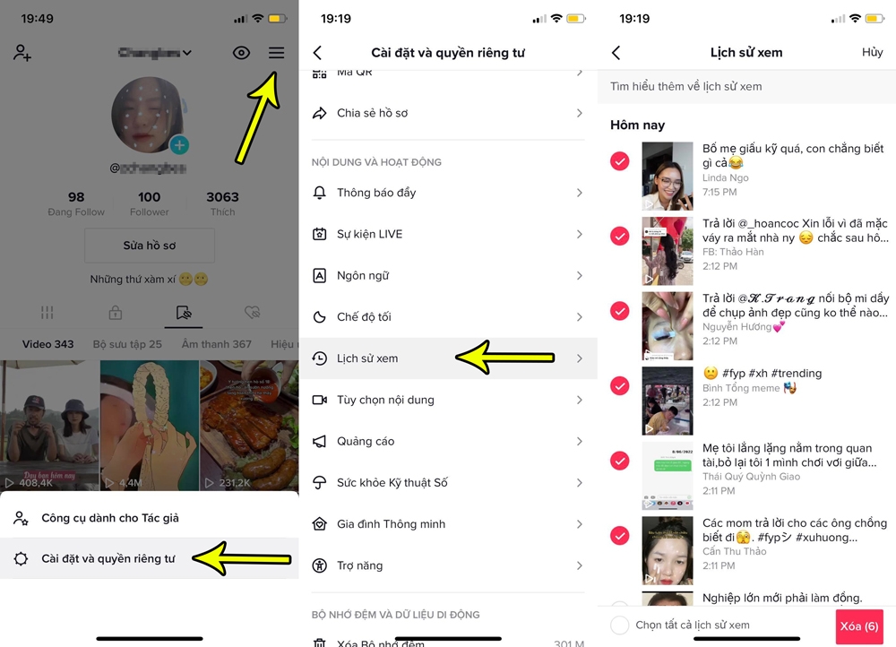 Cách xoá lịch sử TikTok