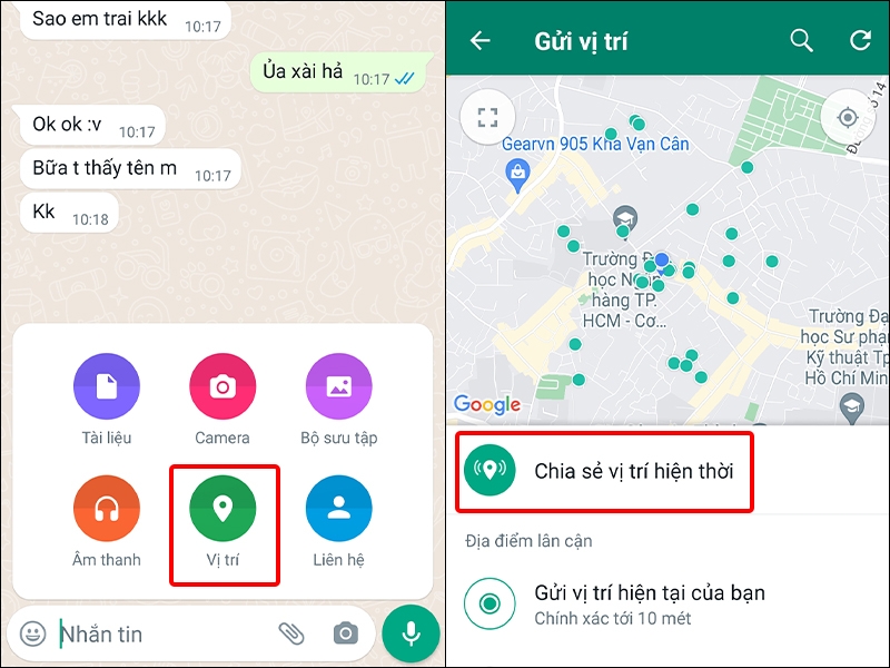 Cách chia sẻ vị trí hiện thời bằng ứng dụng WhatsApp