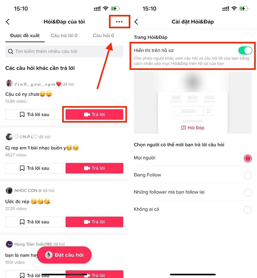 Cách bật hỏi đáp trên TikTok 3