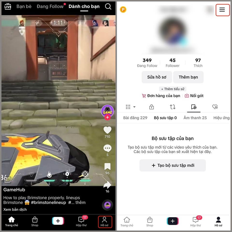 Mở ứng dụng TikTok và vào mục hồ sơ
