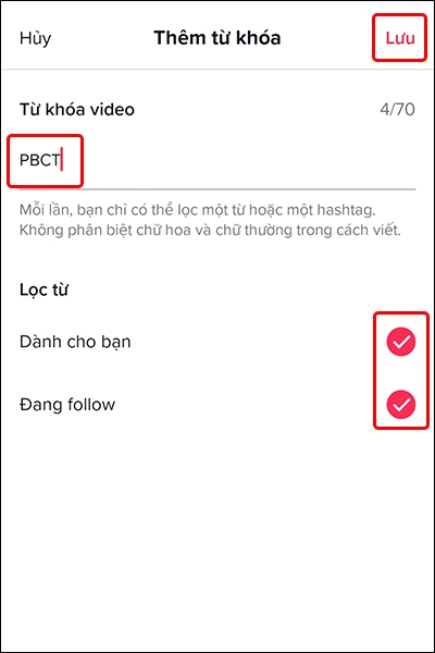 Cách lọc từ khoá video trên TikTok