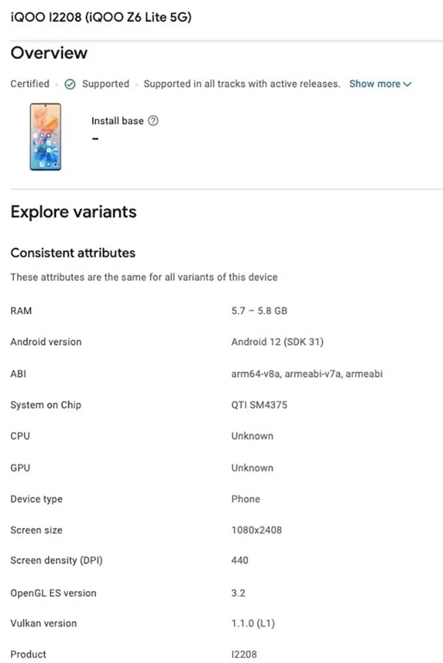 Vivo iQOO Z6 Lite 5G với Snapdragon 4 Gen 1 được phát hiện trên Google Play Console Vivo iQOO Z6 Lite 5G với Snapdragon 4 Gen 1 được phát hiện trên Google Play Console