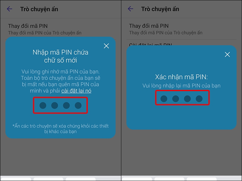 Cách thay đổi mã PIN của cuộc Trò chuyện ẩn